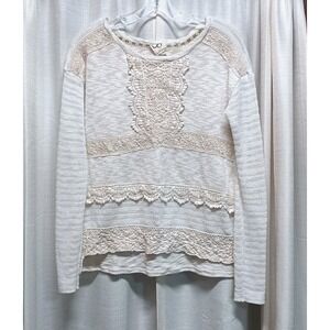 Anthropologie One September Women's Size S Ivory Crocheted Heirloom Sweater‎